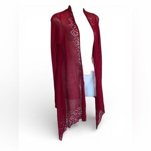 BCBGMaxAzria burgundy Cardigan sweater, long sleeves, pretty delicate knit. M